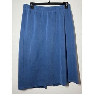 A New Day Blue Jersey Knit Midi Skirt Elastic Waist Back Vent Size L